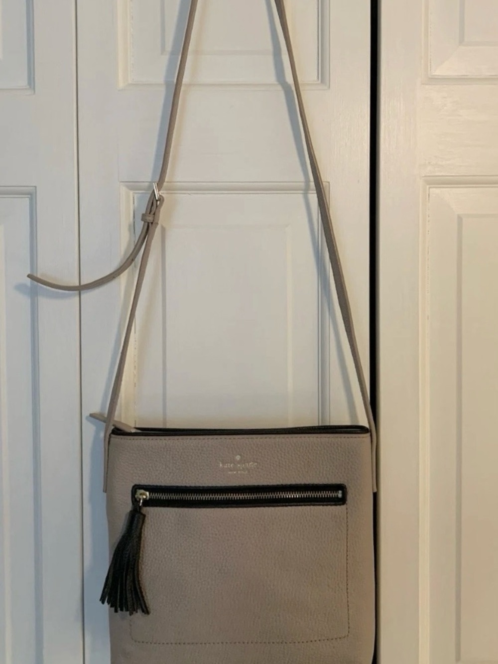 kate spade Taupe Pebbled Leather Shoulder Bag Gold Hardware tassel